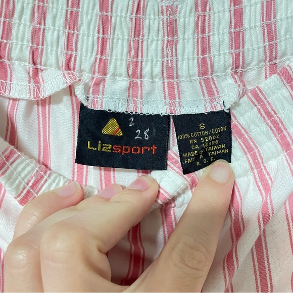 ❌soldVintage 100% Cotton Button Down A-line Striped Midi Skirt by LizSport - Picture 3 of 8